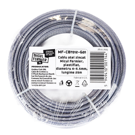 Cablu otel zincat Micul Fermier, plastifiat, diametru 4-5.5mm, lungime 25m