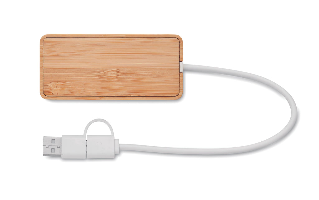 Hub USB cu 3 porturi din bambus