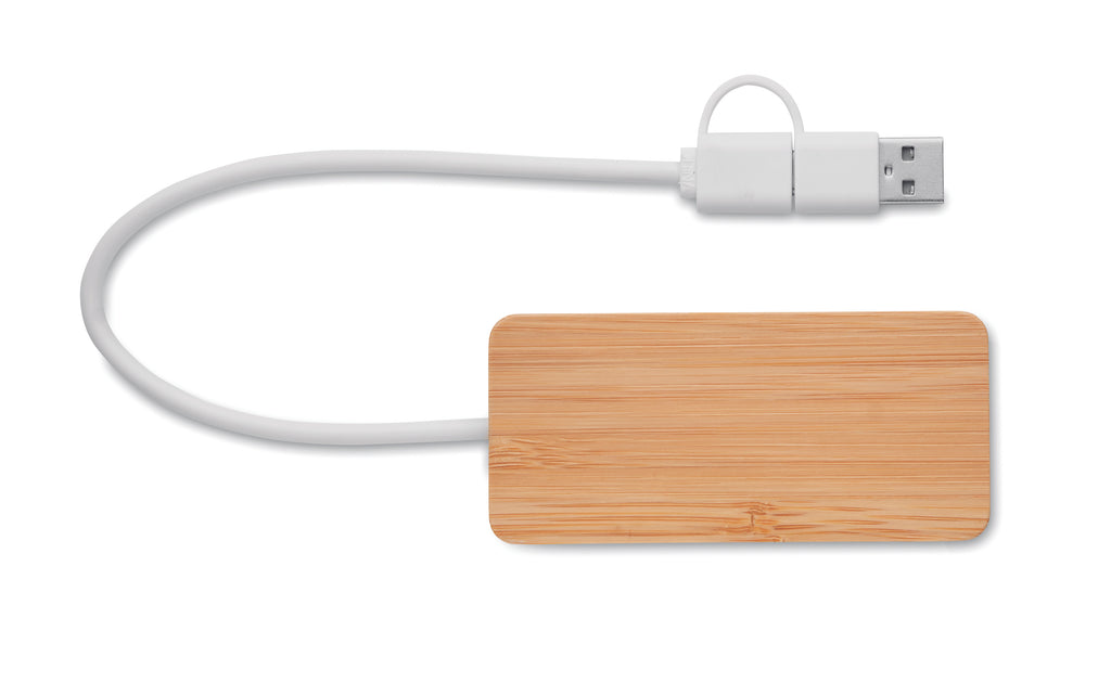 Hub USB cu 3 porturi din bambus