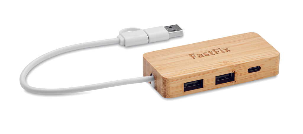 Hub USB cu 3 porturi din bambus