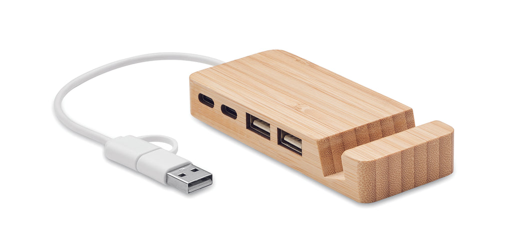 Hub USB din bambus cu 4 porturi