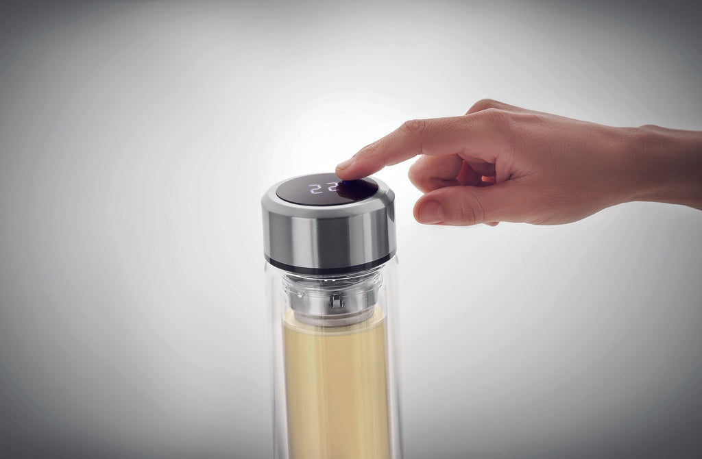 Recipient cu termometru tactil